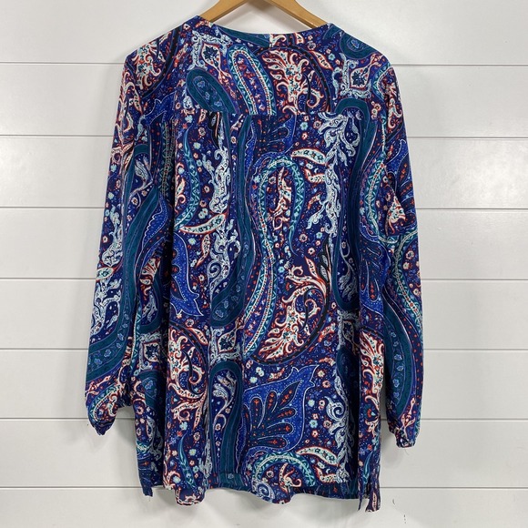 Lands End Blouse Womens 20W Blue Paisley Print Long Sleeve Button Up Shirt Top - Picture 5 of 12